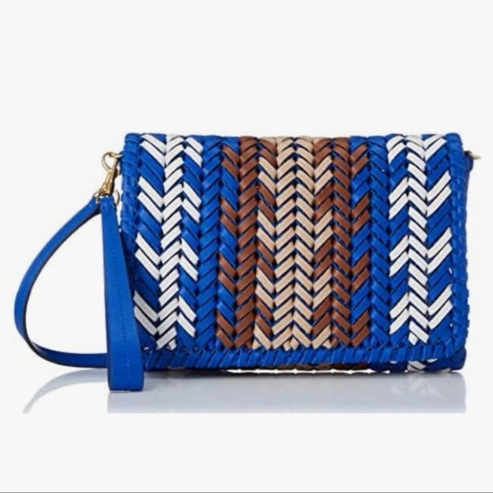 Anya Hindmarch Blue and Brown Crossbody Bag with Geometric Design